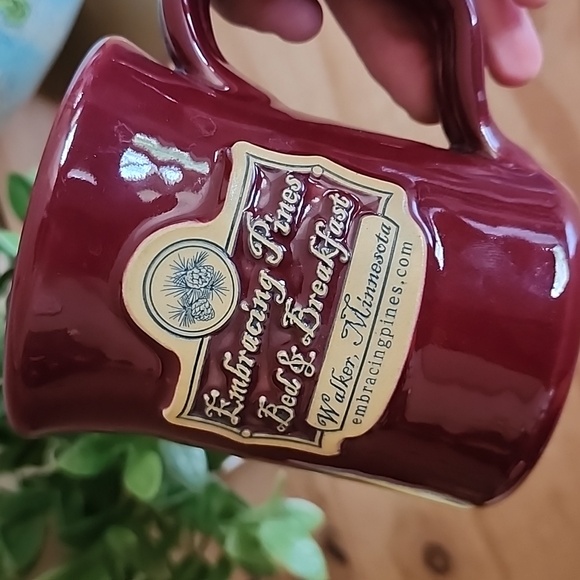 Burgundy Deneen pottery mug Embracing  Pines B&B - Picture 3 of 8